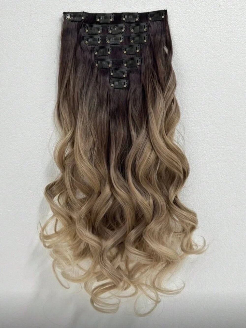Human hair blend 22 Inch Balayage Brown & Blonde Clip in Curly Hair Extensions